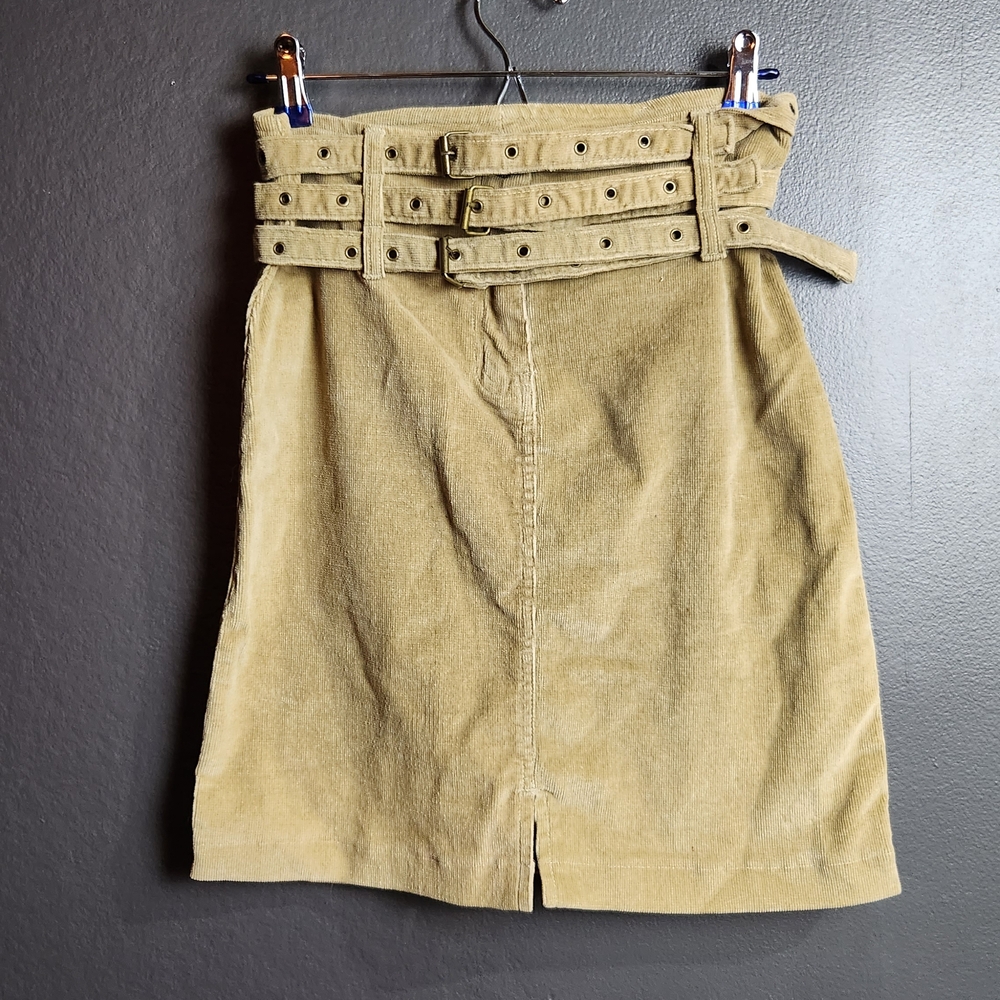 Corduroy Belted Skirt In Beige/Khaki/Tan